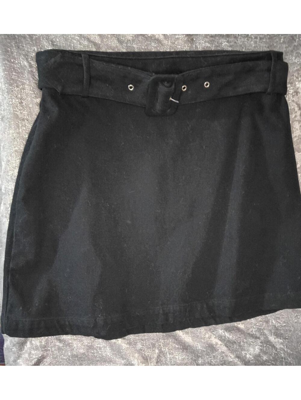 100% Cotton Women's Black Belted Mini Skirt